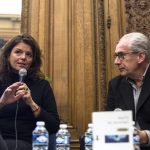 Maylis de Kerangal, auteure, et Gérard Camy (président de Cannes Cinéma) lors de sa table ronde à la Médiathèque Noaille - RCC 2017 
crédit : Patrice Terraz